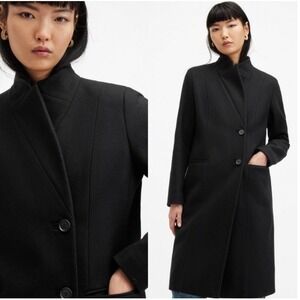 ALL SAINTS Sidney Coat Sz 6 Black Wool Cashmere Blend Italian Cloth Quiet Luxury